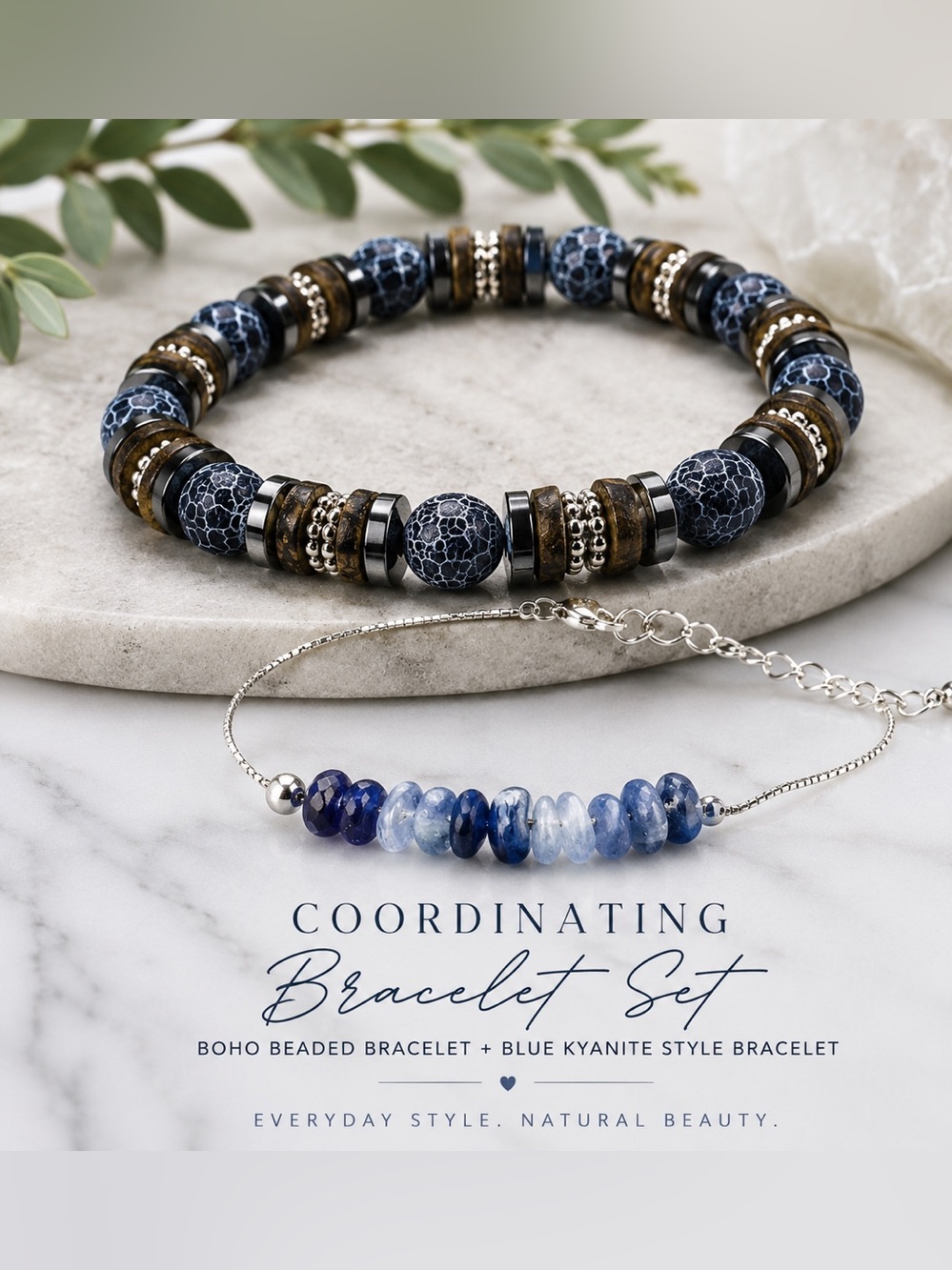 Boho Blue Kyanite Style Coordinating Bracelet Set